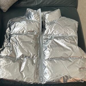 Forever 21 Shiny Silver Jacket Vest cropped M NWOT